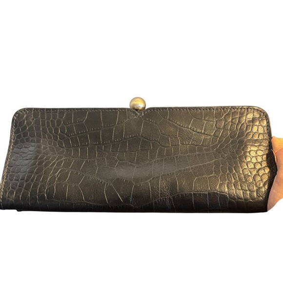 Y2K Harolds Black Genuine Leather Croc-Embossed Clutch Wallet With Coin Closure - Picture 3 of 15